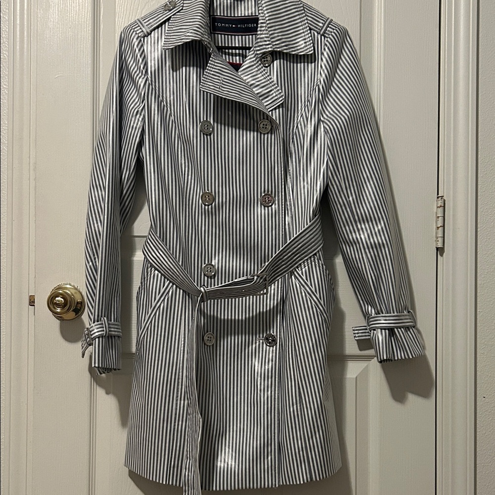 Tommy Hilfiger Coated Striped Trench Coat. Size S - Picture 6 of 16